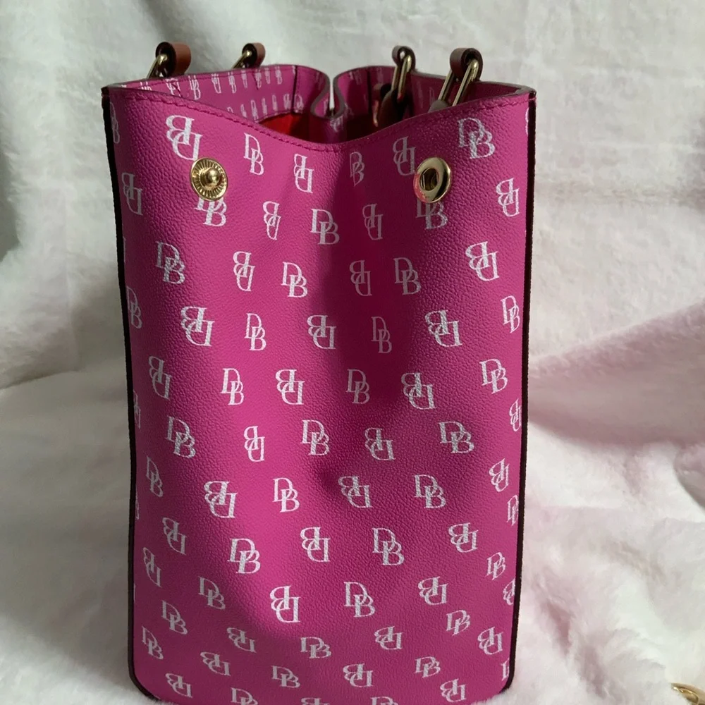 Dooney & Bourke Pink Logo Satchel with Brown Handles